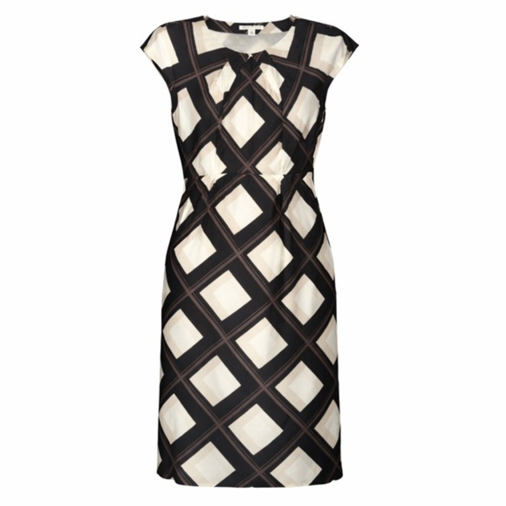 Banana Republic Black Ivory Geometric Silk Sheath Dress 8 Modern Minimalist